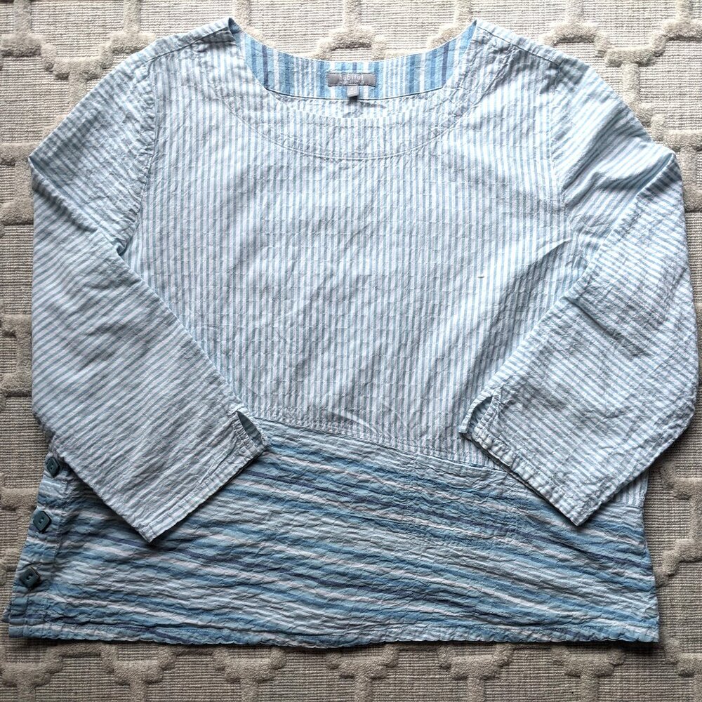 Habitat Tunic Top Womens M Blue Cotton Blend 3/4 Sleeve Costal